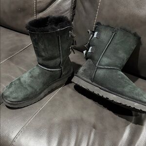 UGG Women's Black Suede Boots with Ribbon Accents